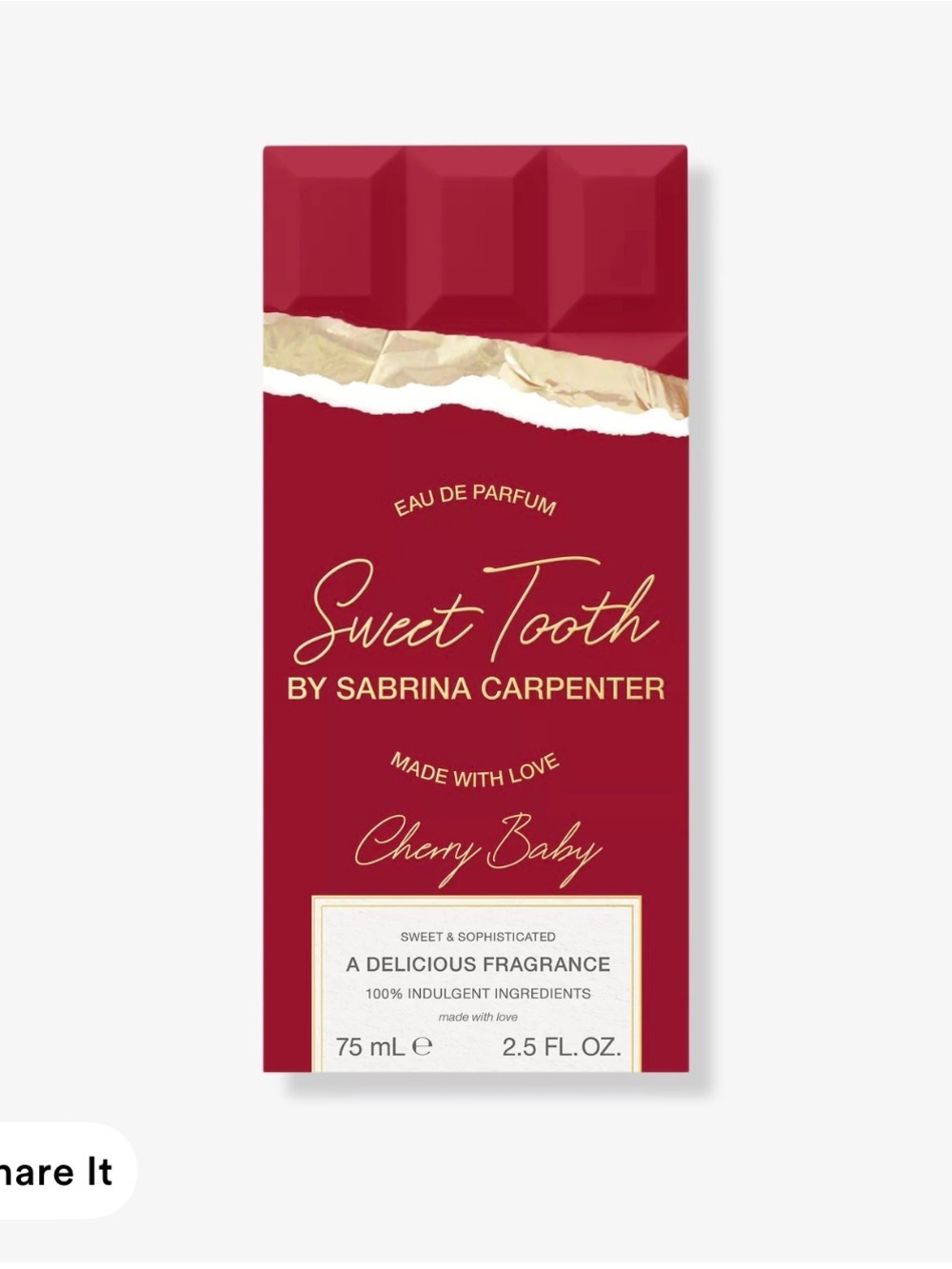 Sweet Tooth by Sabrina Carpenter - Cherry Baby Perfume (Red & Gold)